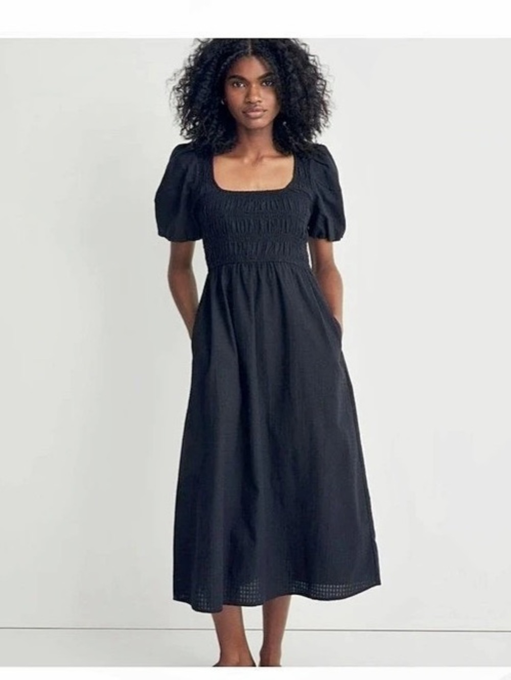 Madewell Lucie Puff-Sleeve Midi Dress Black